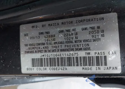 2014 Mazda Mazda6 z USA, uszkodzony, nr VIN JM1GJ1U64E1142675